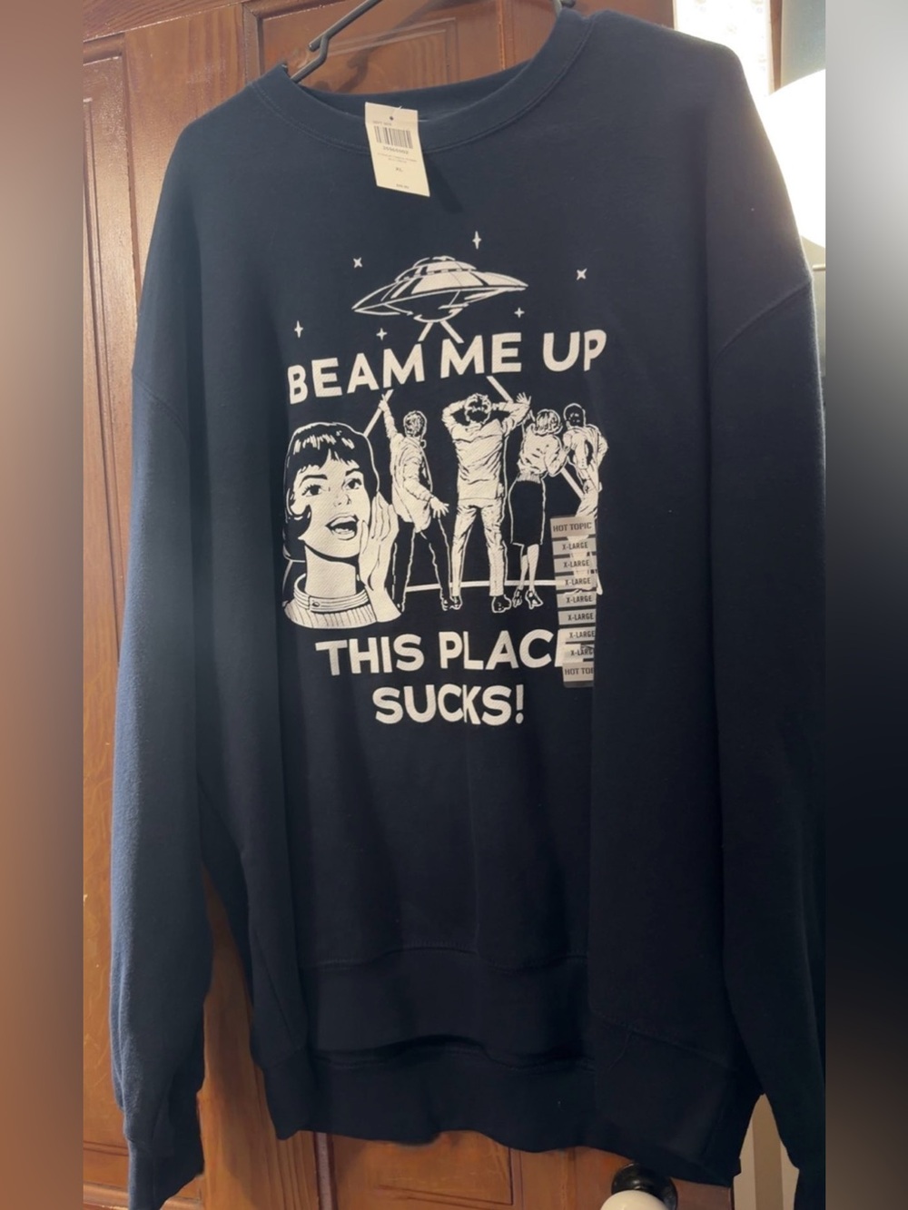 Men's Navy Graphic Crewneck Sweater - Beam Me Up